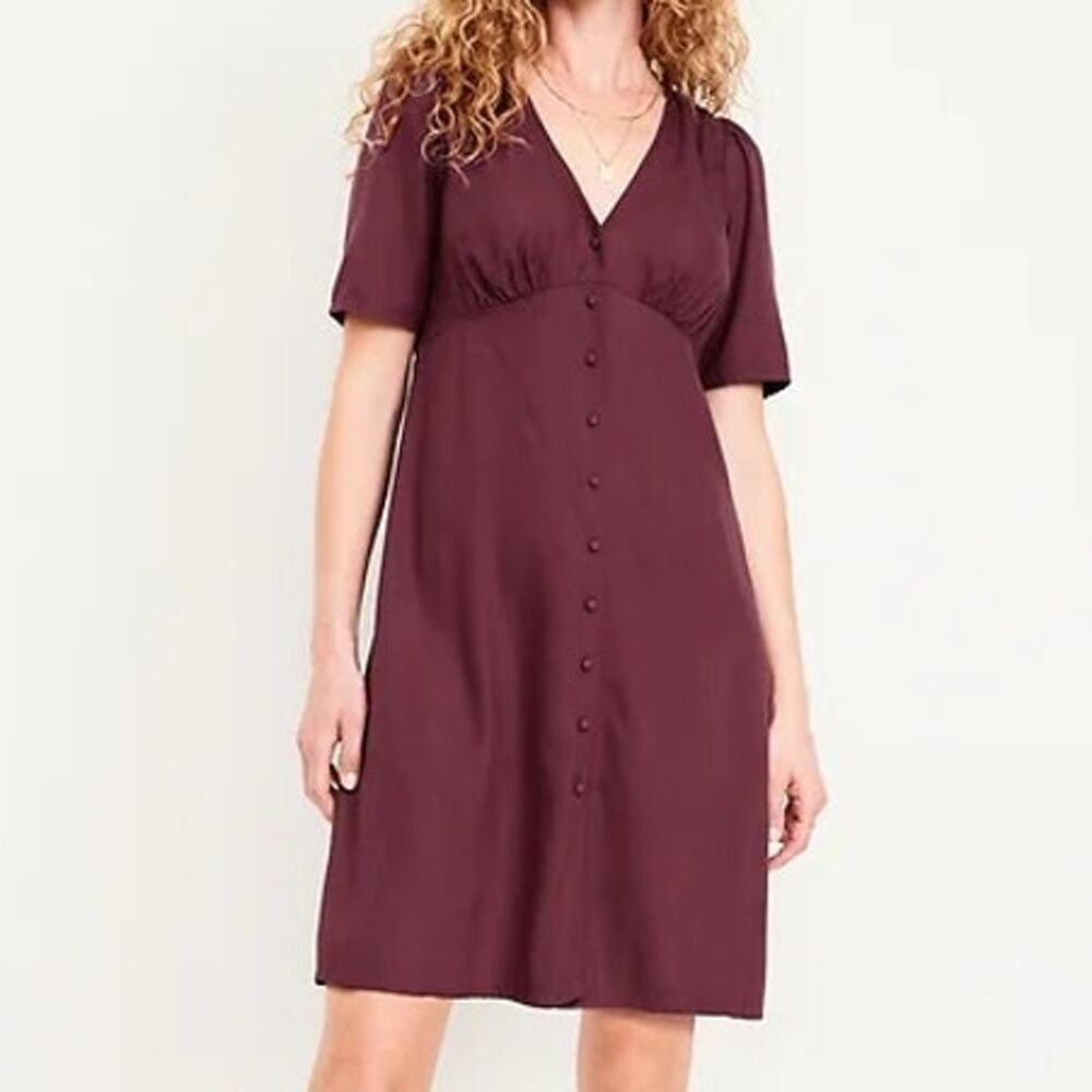 Old Navy Women’s Large Dress Short Sleeve Button Front V Neck Knee Length